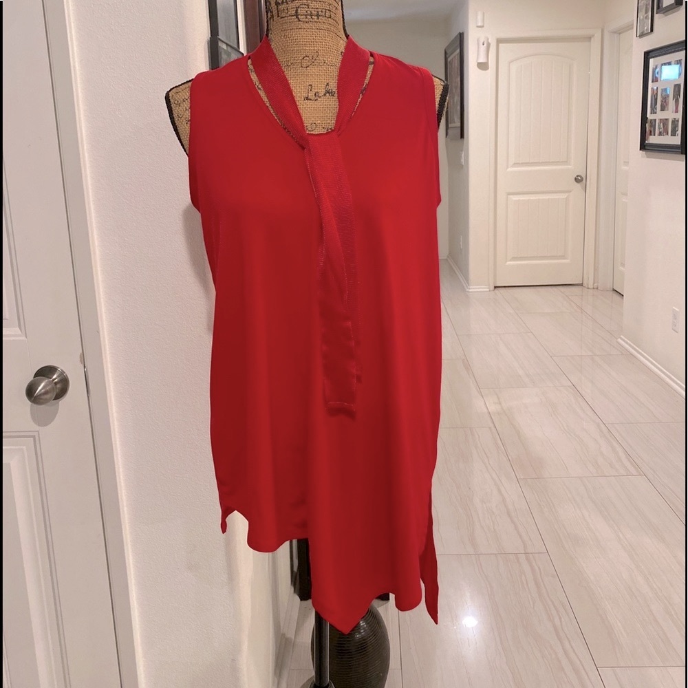 Rafaella Red asymmetric tie-neck blouse size M